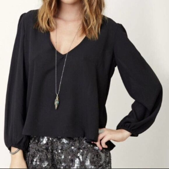 Lovers + Friends Tops - Lovers + Friends Black Satin Blouse
